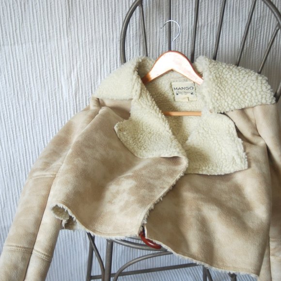 Mango Jackets & Blazers - Mango Faux Fur & Leather Golden Metallic Jacket